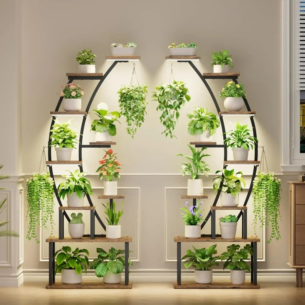64" Indoor Plant Stand with Grow Lights – 9-Tier Metal Shelf for Multiple Plants & Hanging Pots