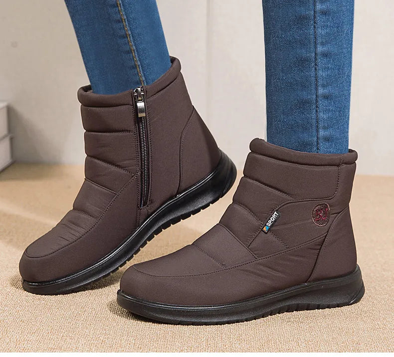 Women's Boots 2025 Winter Shoes For Women Ankle Boots Warm Fur Botas Mujer Waterproof Low Heels Snow Boots Winter Flat Shoes