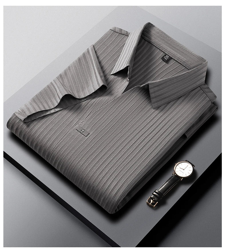 Men’s Breathable Ice Silk Stripe Polo Shirt – Summer Casual