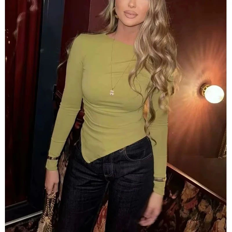 Asymmetric Ruched Off-Shoulder Blouse – Slim Fit Women’s Top