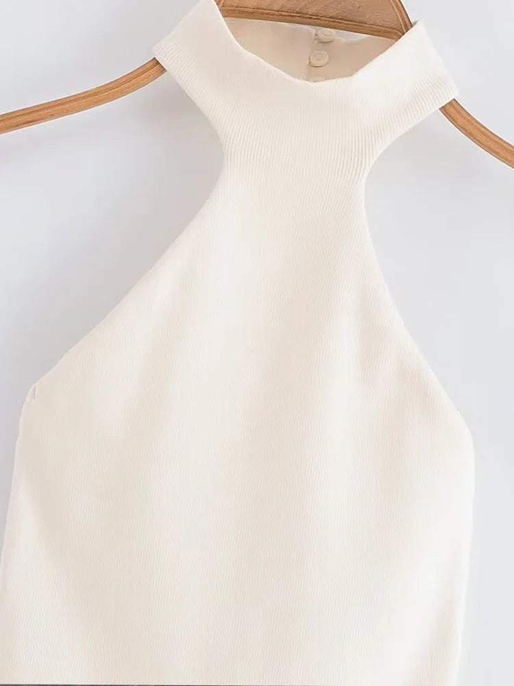 Summer Halter Neck Backless Midi Dress – Elegant & Slim Fit