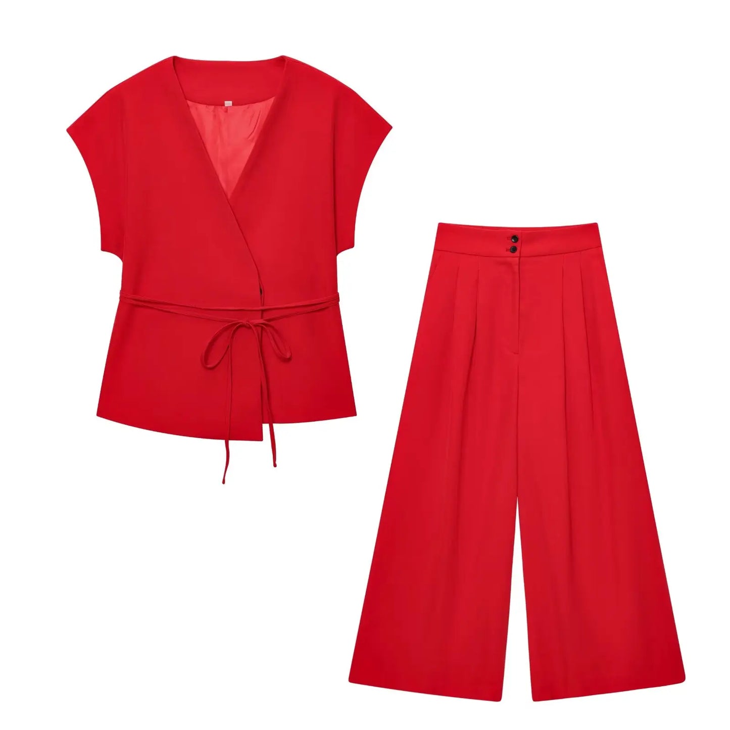 Women’s V-Neck Sleeveless Trouser Set – Summer Chic