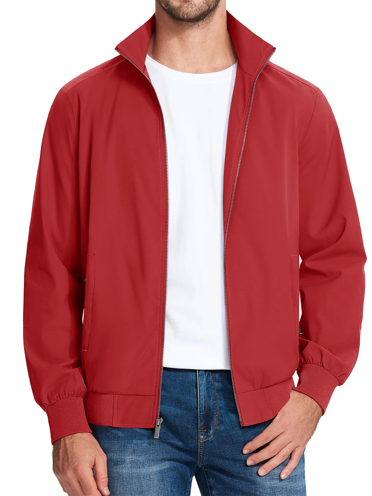 MAGCOMSEN Lightweight Jacket Men's Windproof Waterproof Zip Up Coat Stand Up Collar Windbreaker with 3 Pockets Outerwear