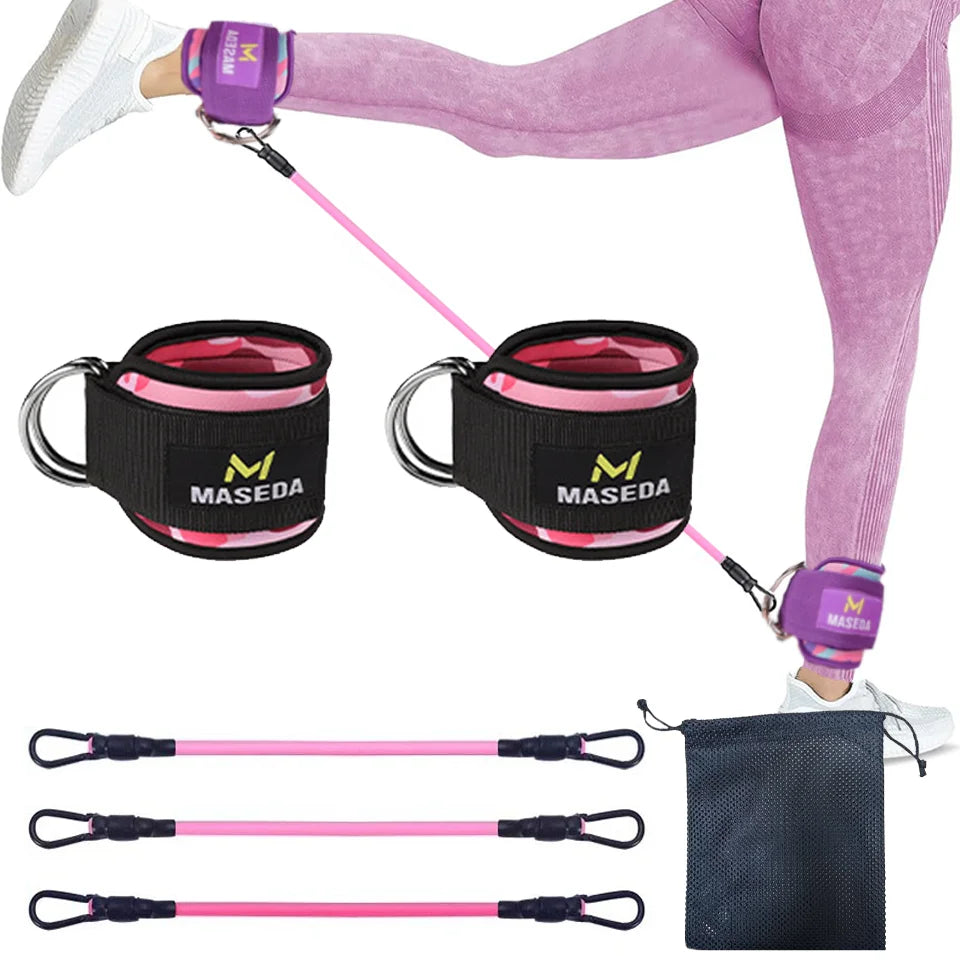 LOOGDEEL TPE Resistance Bands Ankle Straps Fitness D-Ring Support Ankle Cuffs Yoga Band Gym Guard Leg Strength Safety Extensions
