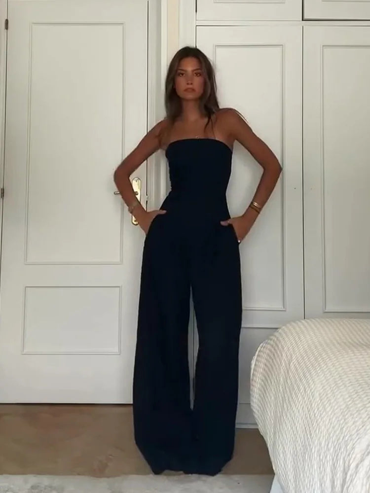 Backless Off-Shoulder Jumpsuit – Wide-Leg High Waist Summer Romper for Women