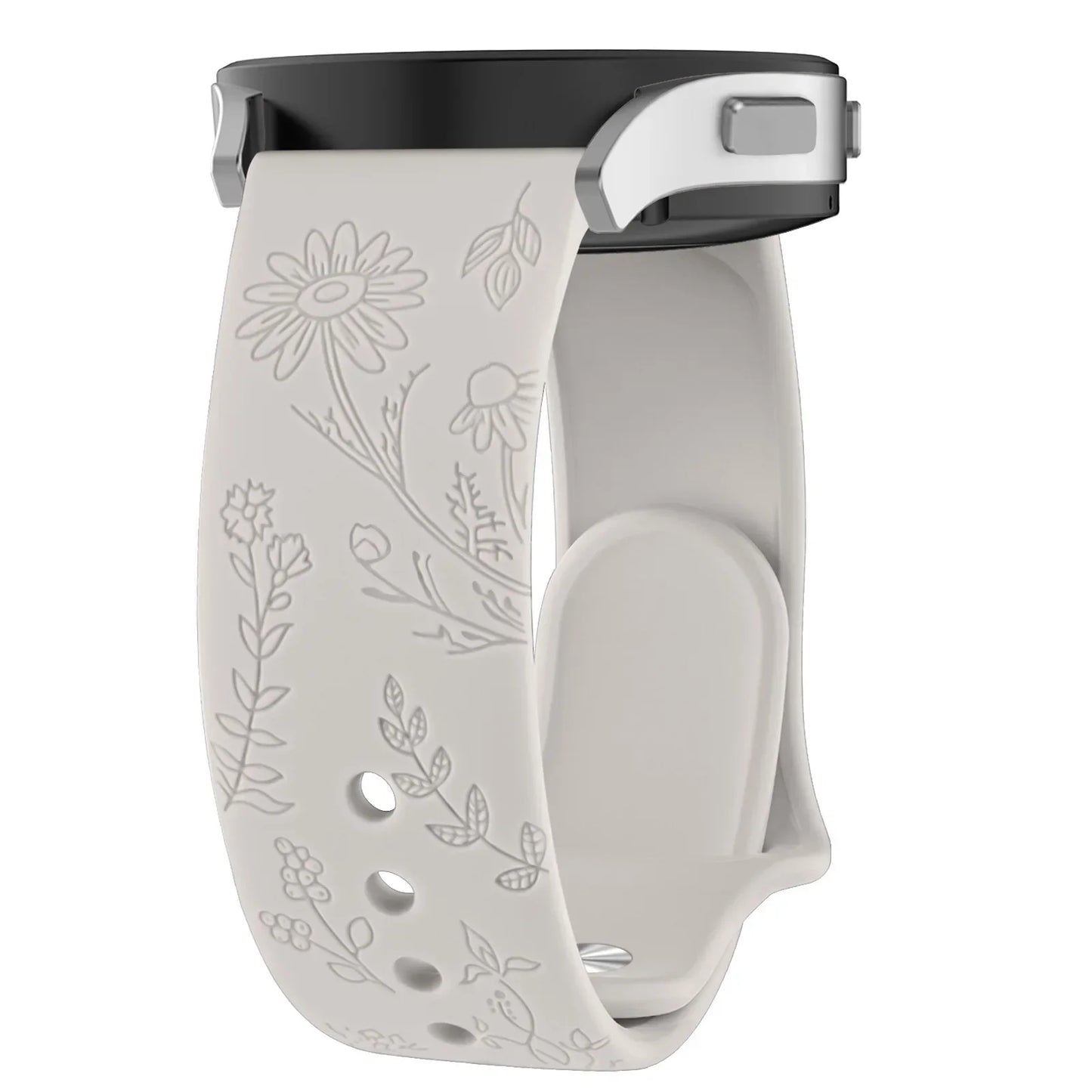 20mm Floral Engraved Band for For Samsung Galaxy Watch 6/5/4/Active 2/5 Pro 45mm 40mm 44mm/Watch 6 4 Classic/Watch 3 41mm Strap