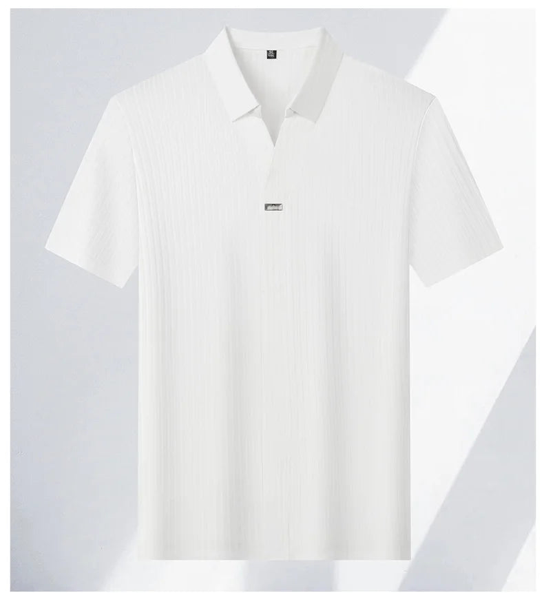 Men’s Breathable Ice Silk Stripe Polo Shirt – Summer Casual