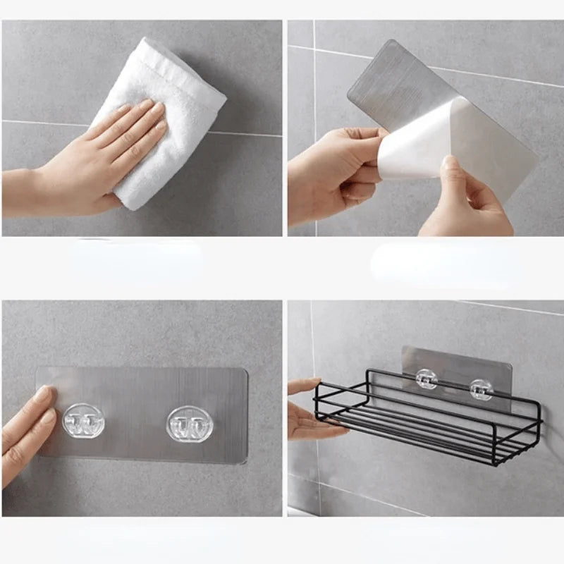 Rustproof Adhesive Shower Caddy with Hooks – No-Drill Bathroom Organizer