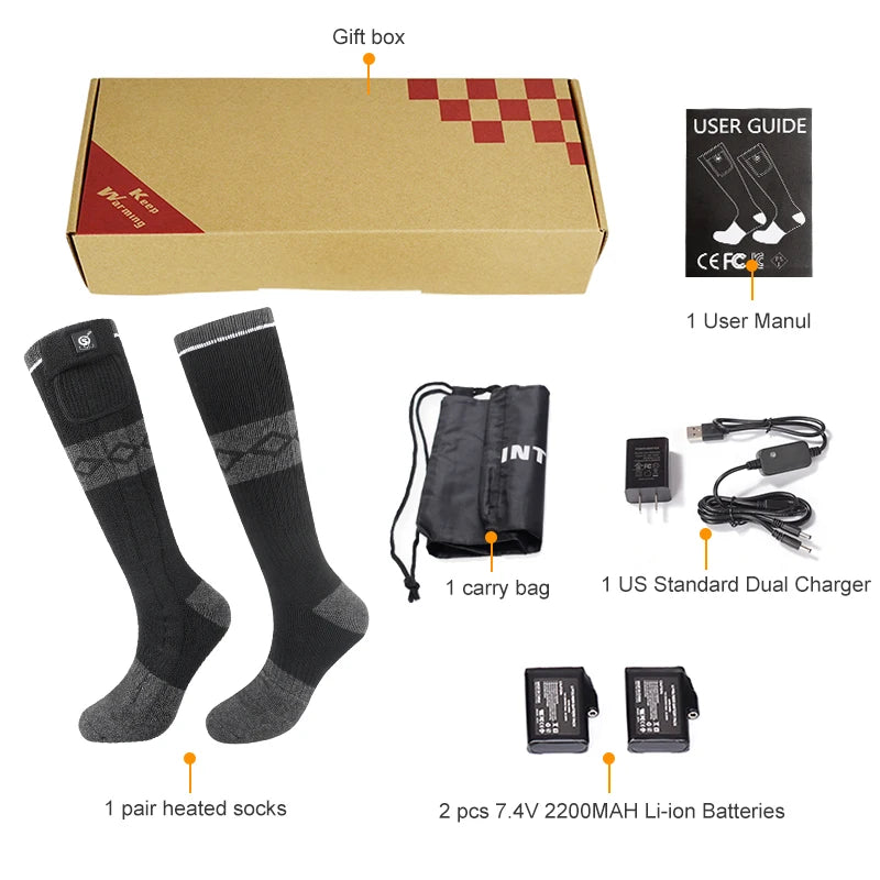SNOW DEER Rechargeable Electric Skiing Heated Socks Winter Warm Thermal Cycling Sock Stocking Men Women For Motorcycle Cycling