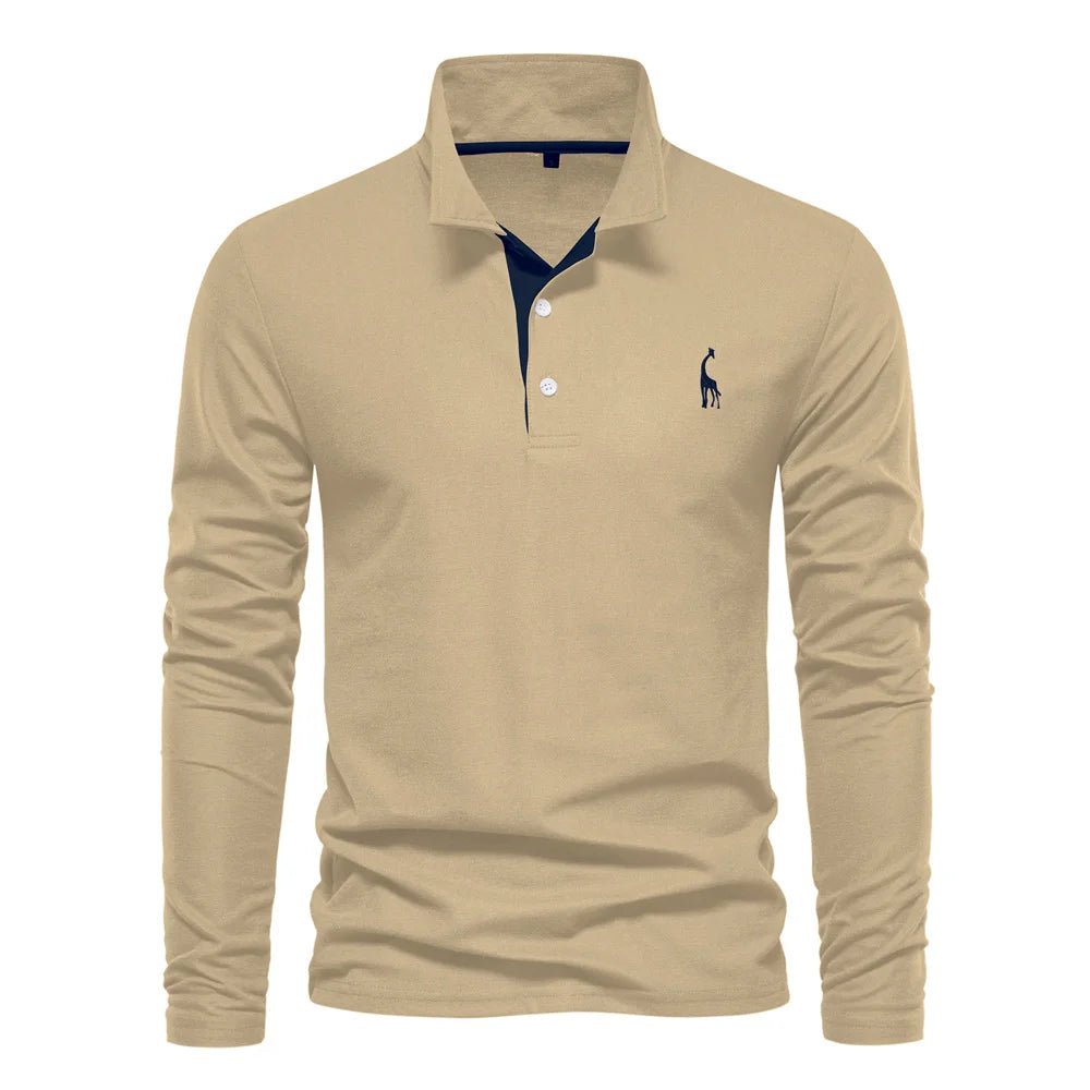 Men’s Deer Embroidery Polo Shirt – Long Sleeve Casual Business Top