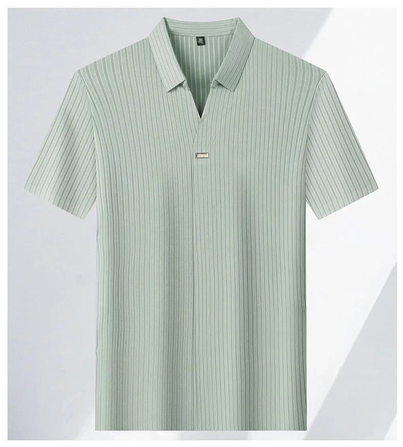 Men’s Breathable Ice Silk Stripe Polo Shirt – Summer Casual