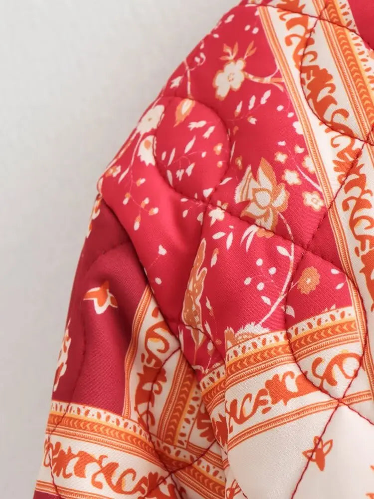 Women’s Quilted Floral Jacket – Vintage Loose Fit Winter Coat