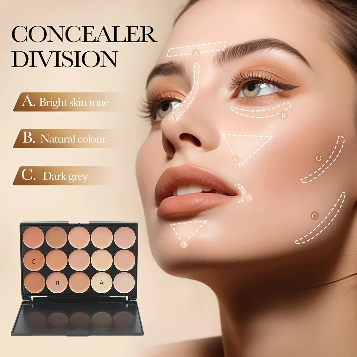 2pcs 15-color Professional Concealer with Brush,Face Makeup and Contouring Dark Circles Acne Mark Brightening Waterproof Sweat