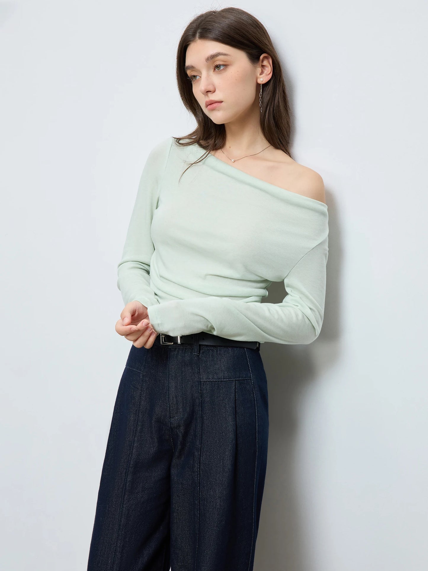 Women's Slim Fit Wool Blend Long Sleeve Top – Spring Office Style