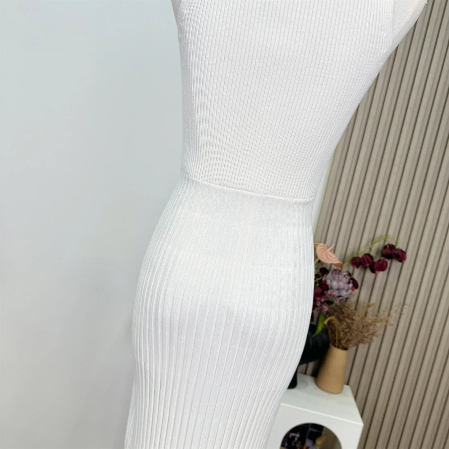 White Sleeveless Knit Midi Dress – Summer Party Style