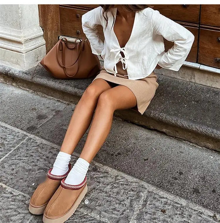 Spring 2025 V-Neck Lace-Up Linen Blouse – Casual Loose Fit
