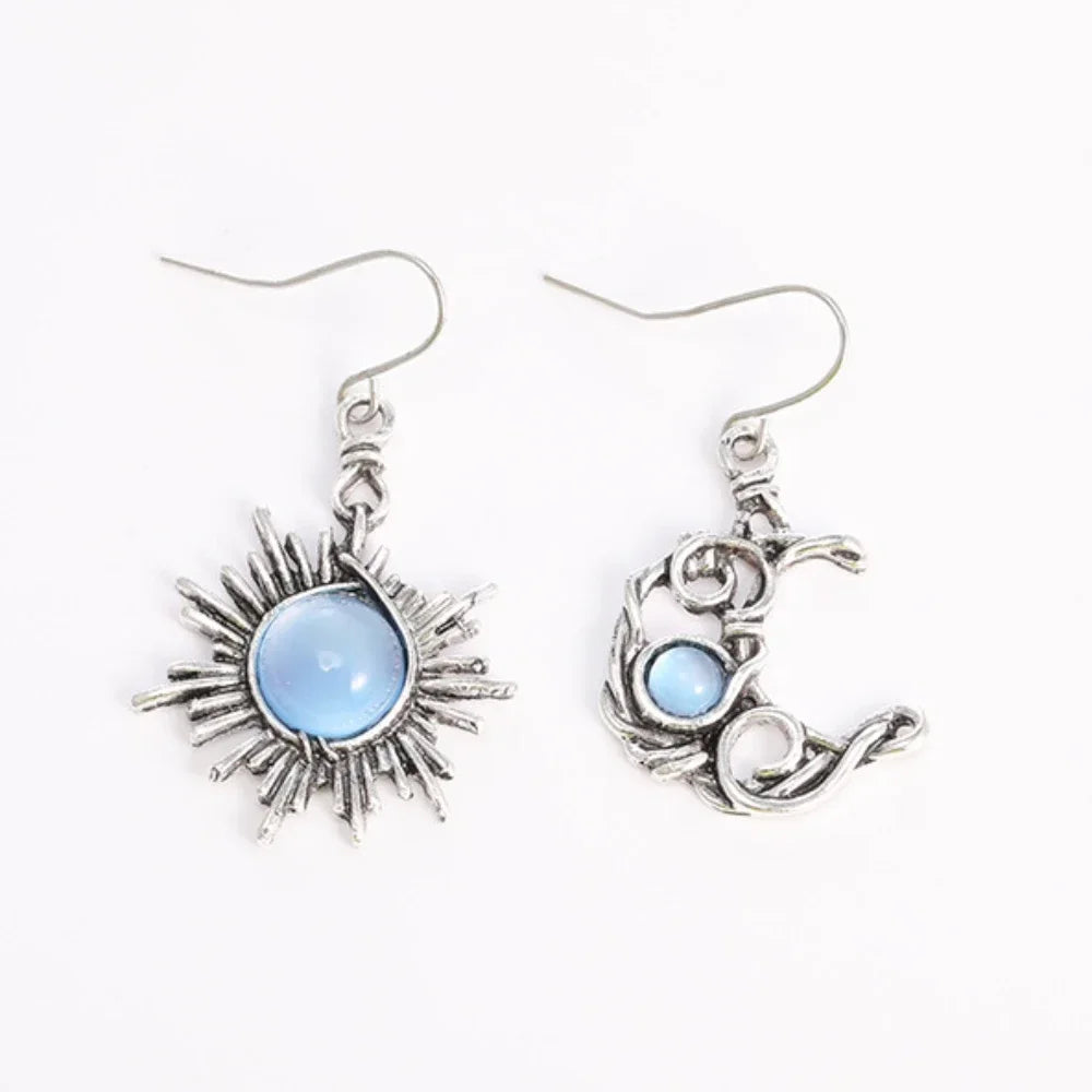 Boho Sun & Moon Drop Earrings – Vintage Crystal Jewelry for Women