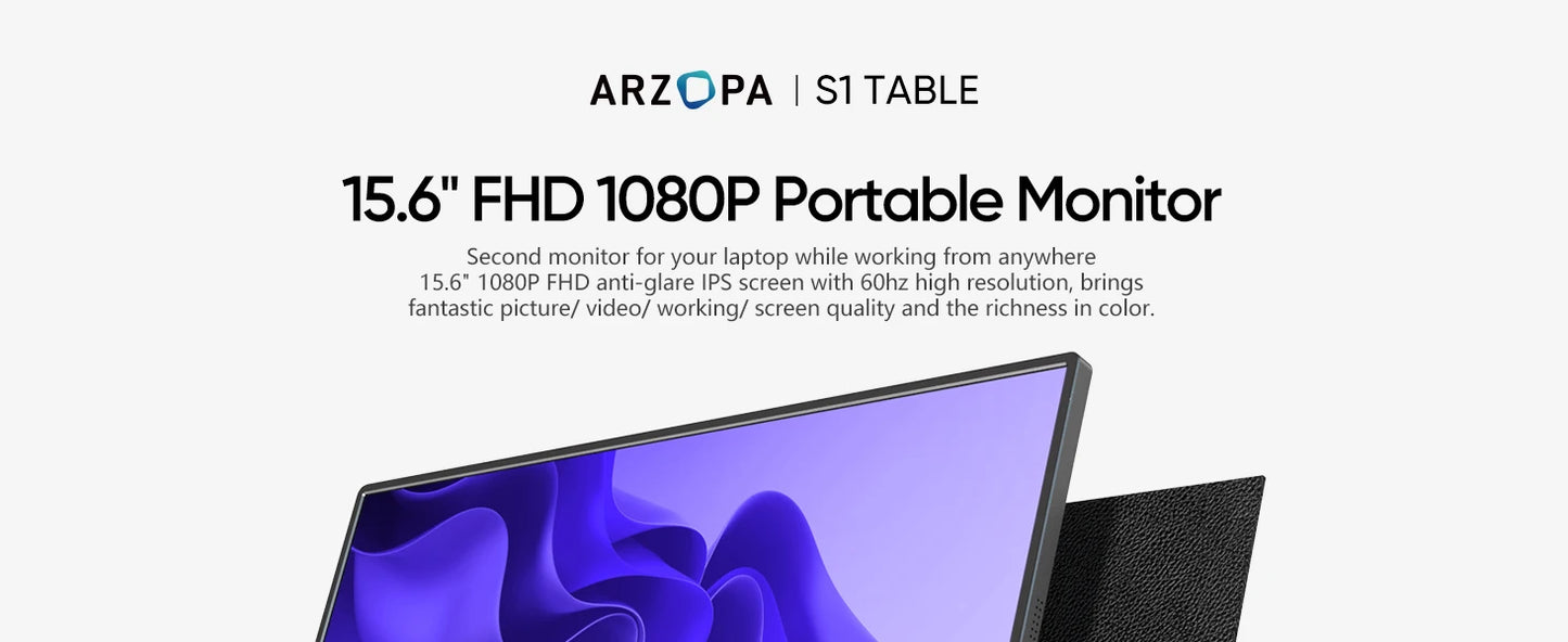 Arzopa 15.6'' FHD 1080P Portable Monitor with HDMI USB IPS Second Monitor External for PC Laptop Mac Switch Xbox ps4,S1 Table