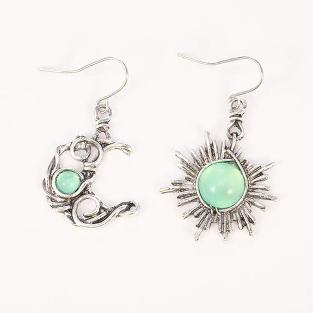 Boho Sun & Moon Drop Earrings – Vintage Crystal Jewelry for Women