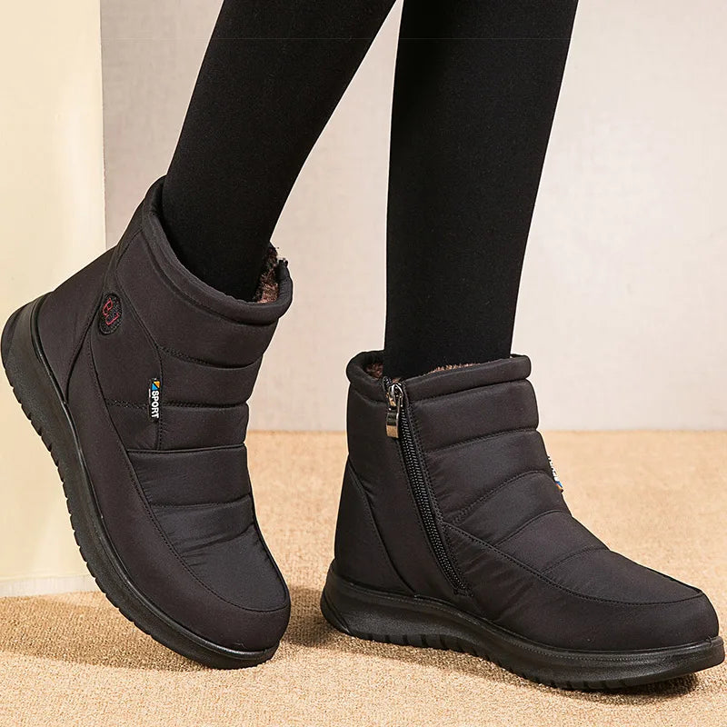 Women's Boots 2025 Winter Shoes For Women Ankle Boots Warm Fur Botas Mujer Waterproof Low Heels Snow Boots Winter Flat Shoes