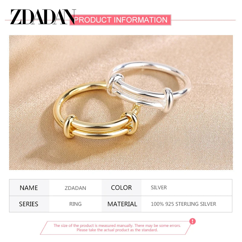 ZDADAN 925 Silver 18K Gold Adjustable Rings For Women Girls Fashion Wedding Jewelry