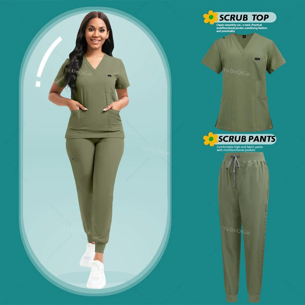 Women's Stretch Scrub Set – V-Neck Top & Jogger Pants