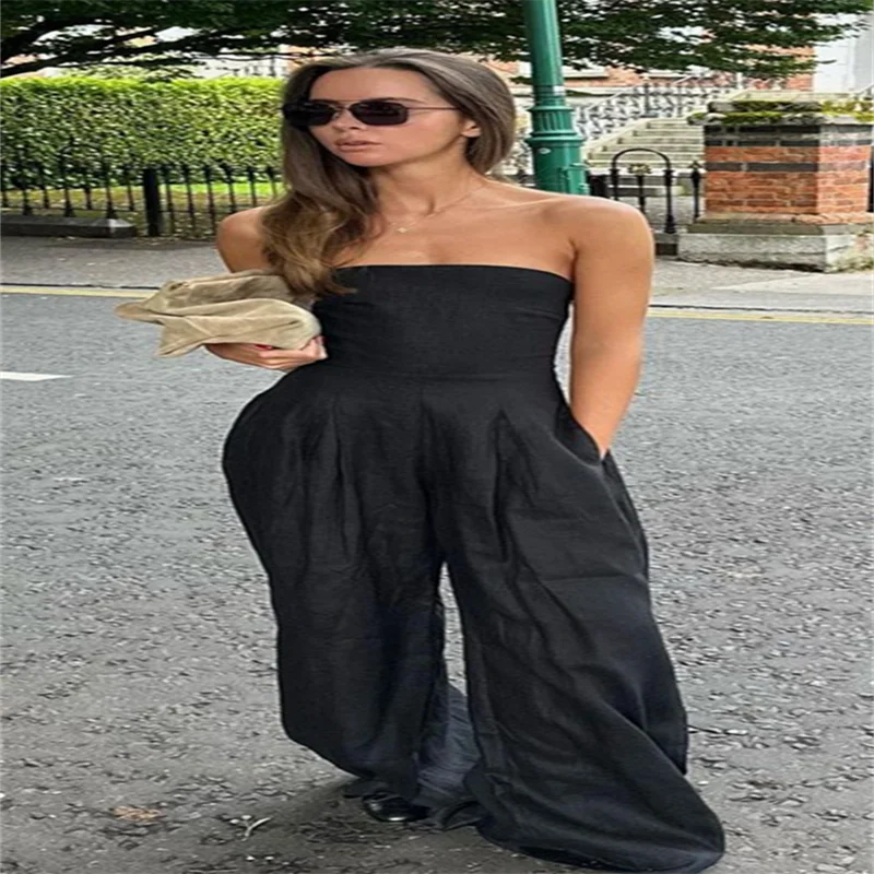 Backless Off-Shoulder Jumpsuit – Wide-Leg High Waist Summer Romper for Women