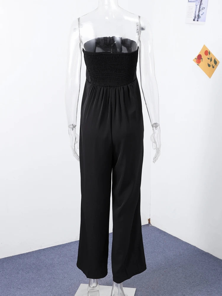 Backless Off-Shoulder Jumpsuit – Wide-Leg High Waist Summer Romper for Women