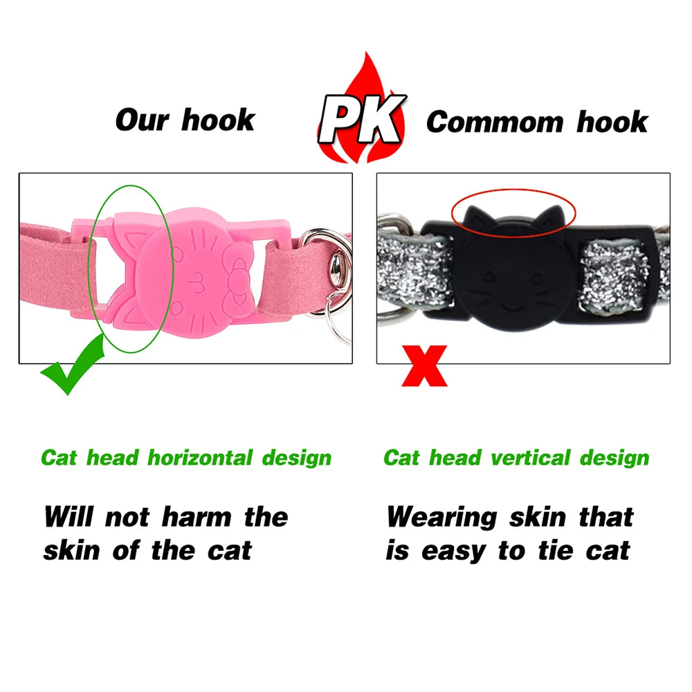 Bling Suede Cat Collar – Rhinestone Bell, Soft & Safe