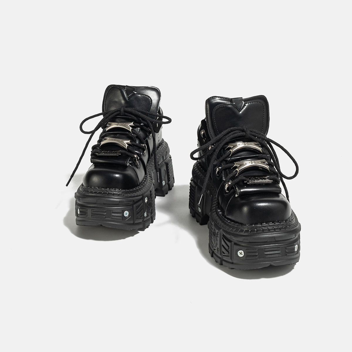 Gothic Dark Platform Thick Bottom Punk Metal Height-Increasing Leather Women's Small Rock Lace-up Rivet Shoes