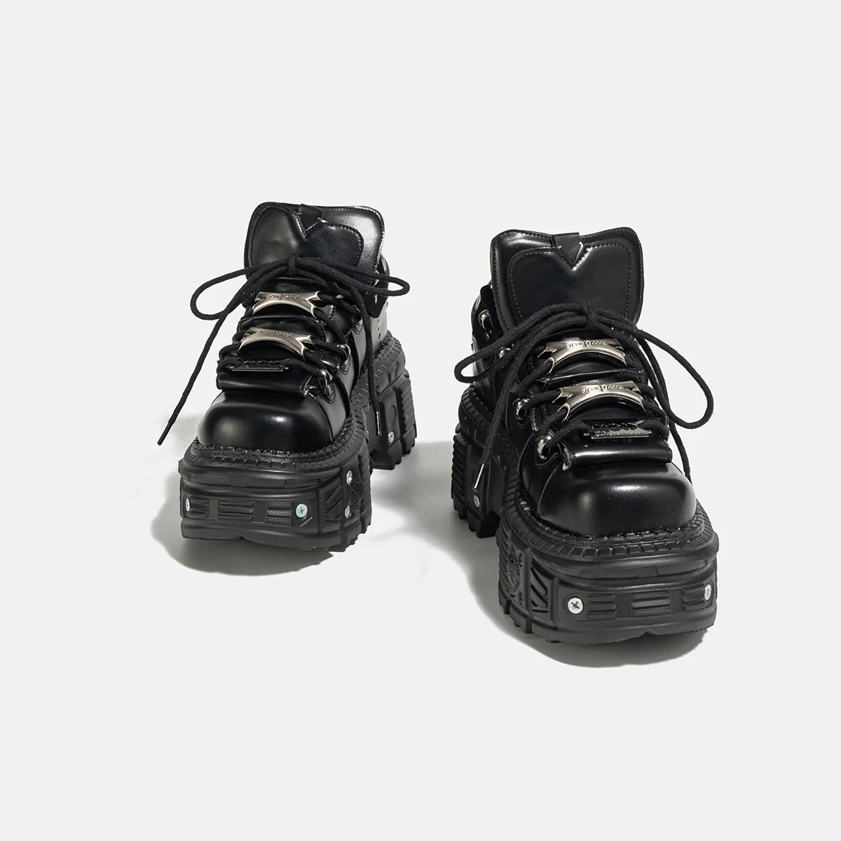 Gothic Dark Platform Thick Bottom Punk Metal Height-Increasing Leather Women's Small Rock Lace-up Rivet Shoes