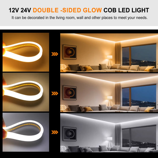 COB LED Strip Light – Dual Glow, Waterproof & Flexible (12V/24V)