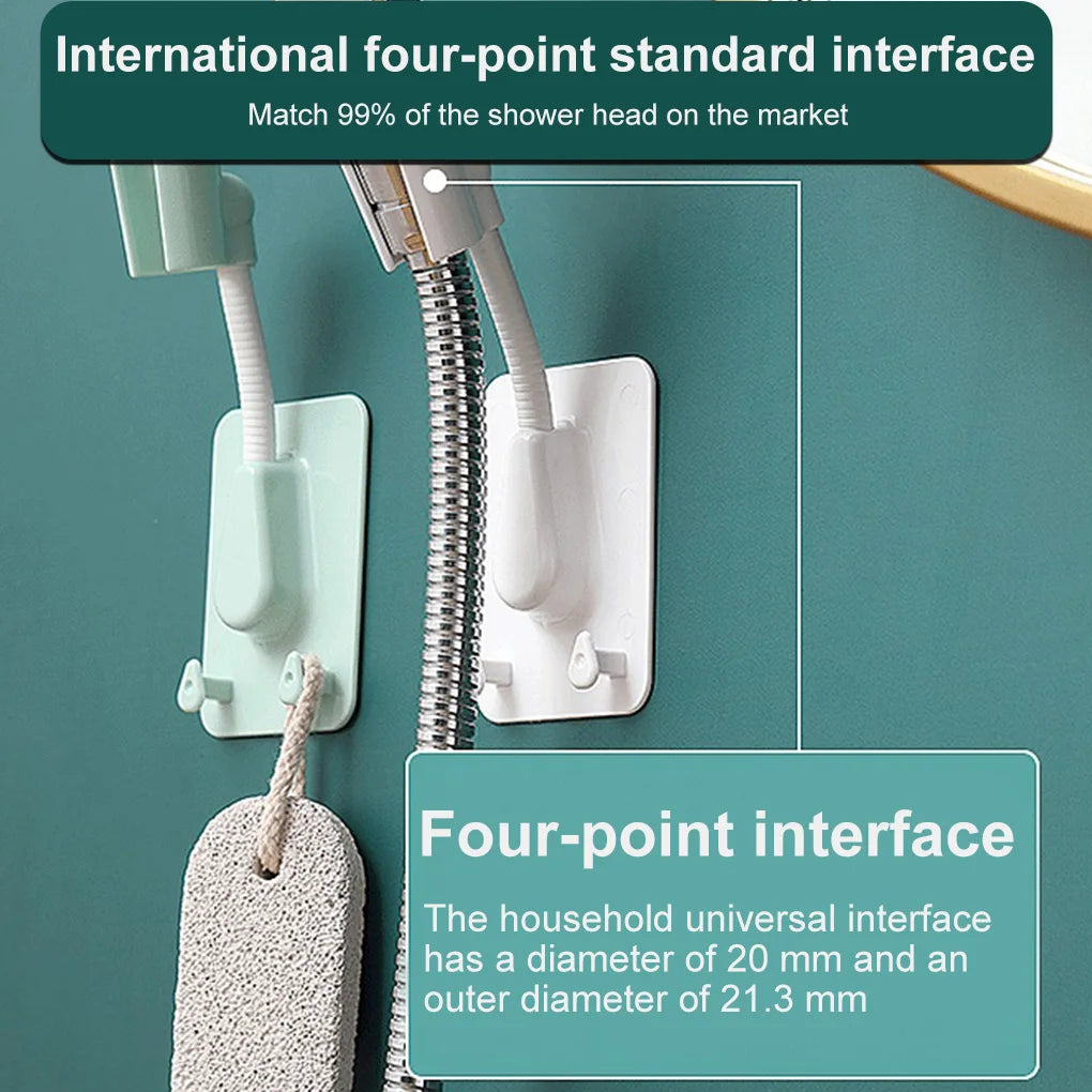 Adjustable Shower Head Holder with Hooks – No-Drill Wall Mount