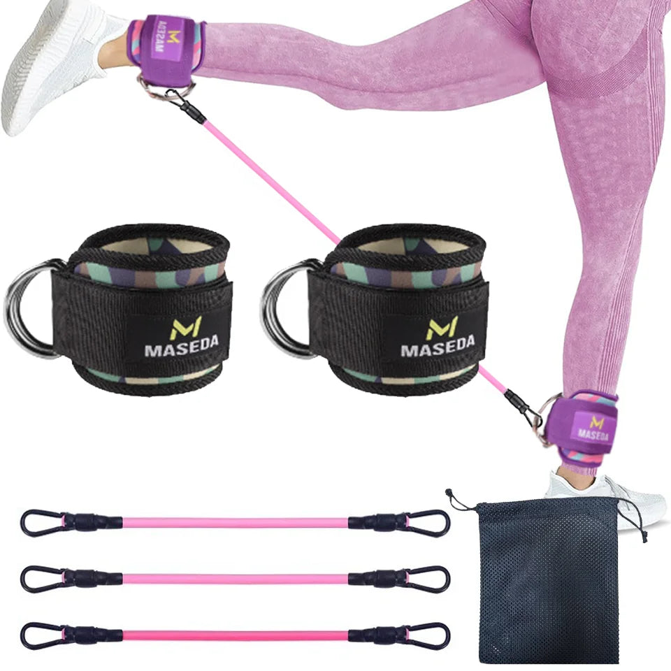 LOOGDEEL TPE Resistance Bands Ankle Straps Fitness D-Ring Support Ankle Cuffs Yoga Band Gym Guard Leg Strength Safety Extensions