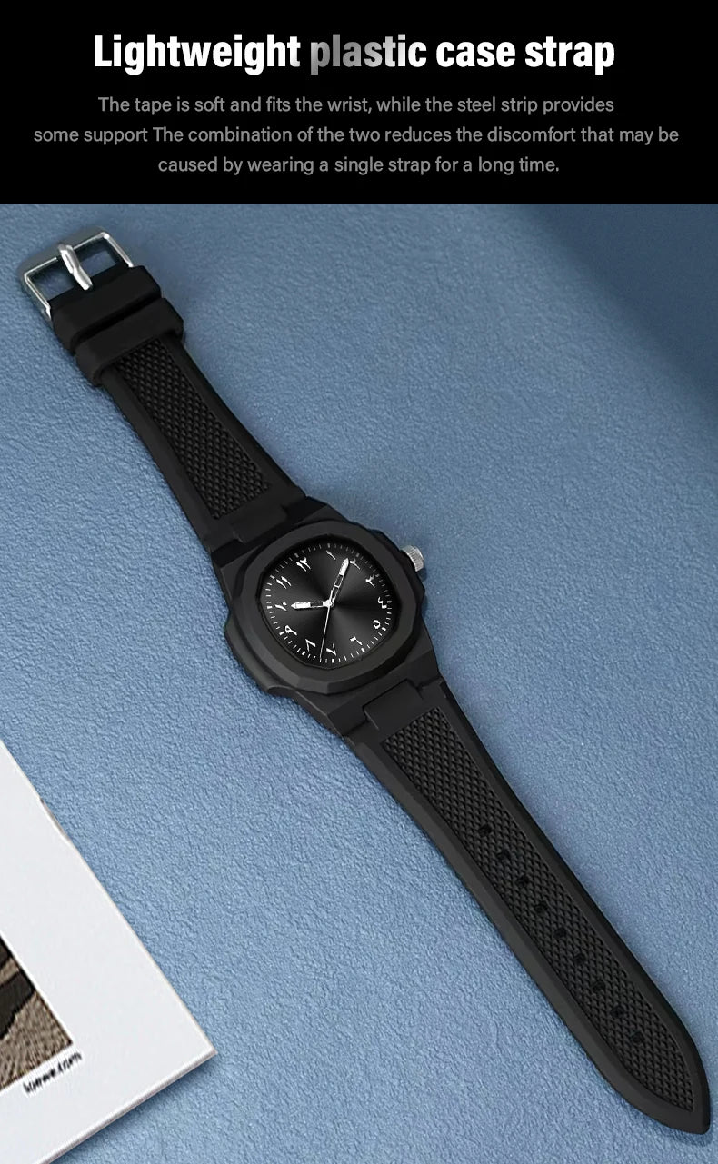 Men's Arabic Numeral Quartz Watch 30-Meter Water Resistance Casual Sports Silicone Wristband Watch Clock Nautilus Design Watch