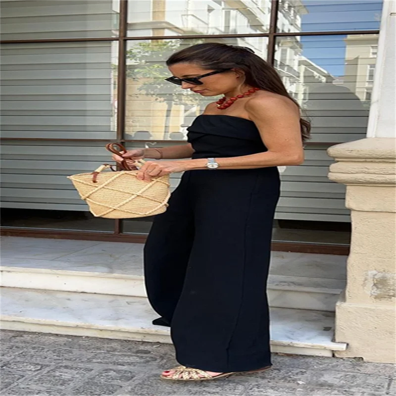 Backless Off-Shoulder Jumpsuit – Wide-Leg High Waist Summer Romper for Women