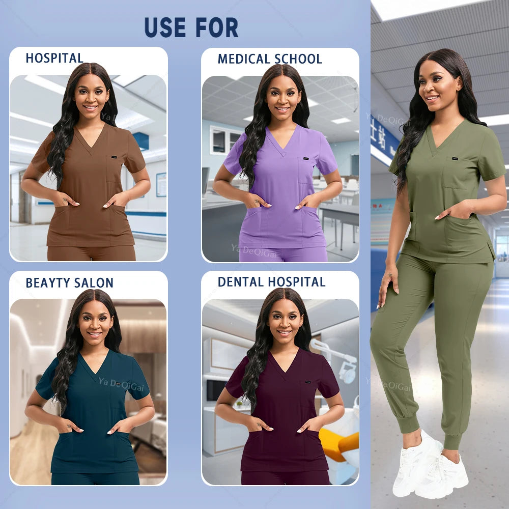 Women's Stretch Scrub Set – V-Neck Top & Jogger Pants