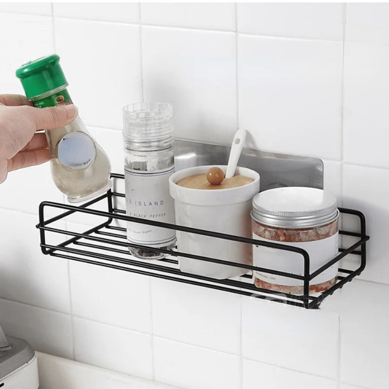 Rustproof Adhesive Shower Caddy with Hooks – No-Drill Bathroom Organizer