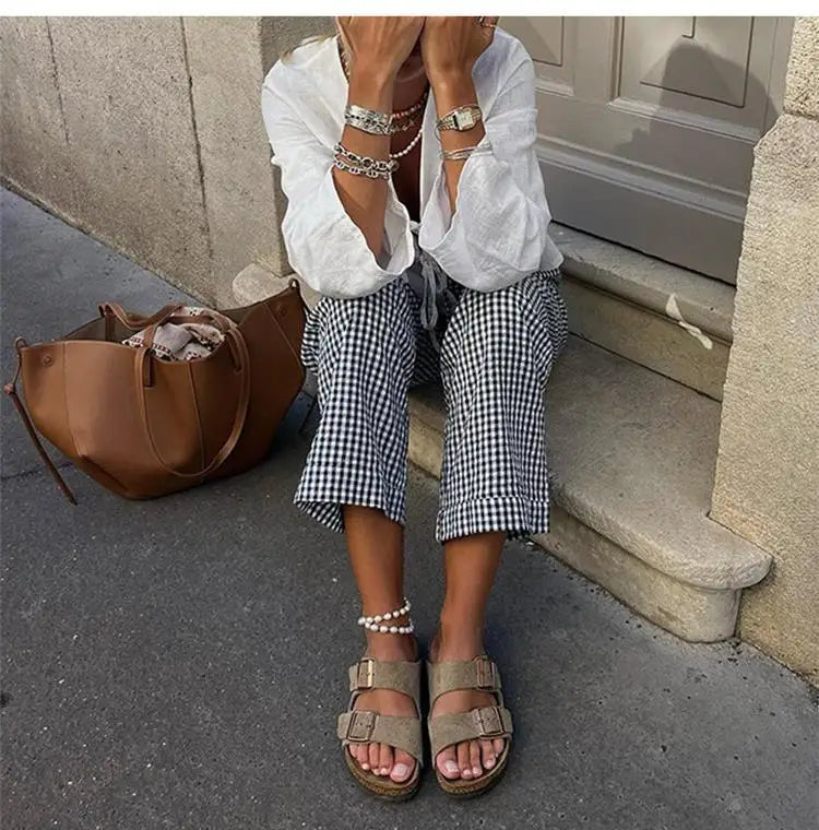 Spring 2025 V-Neck Lace-Up Linen Blouse – Casual Loose Fit