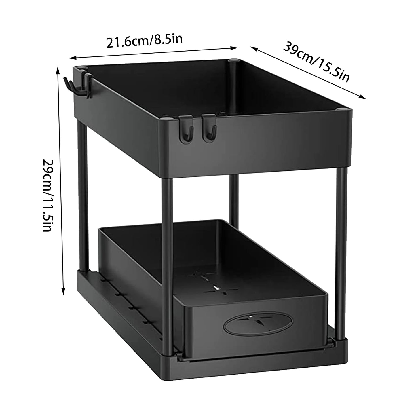 2-Tier Under Sink Organizer with Sliding Drawers & Hooks