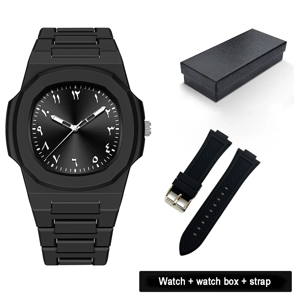 Men's Arabic Numeral Quartz Watch 30-Meter Water Resistance Casual Sports Silicone Wristband Watch Clock Nautilus Design Watch