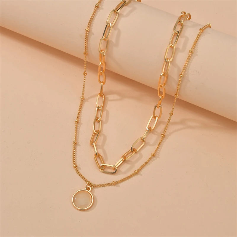 Layered Evil Eye & Cross Pendant Necklace – Lucky Charm