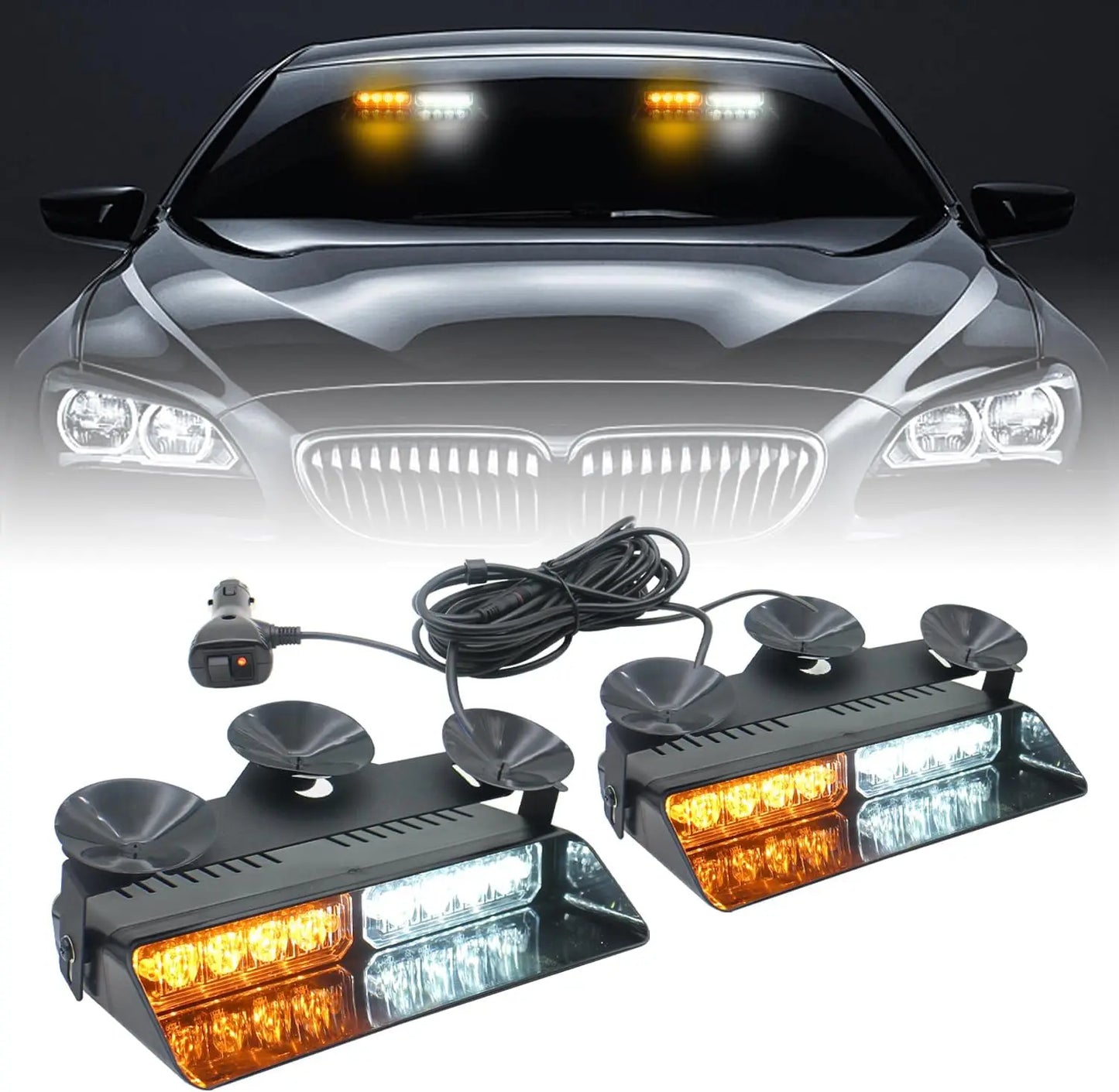 2 in 1 LED Emergency Strobe Lights for Vehicles Front/Rear Windshield with Suction Cups,Dash Deck Safety Flashing Hazard Warning