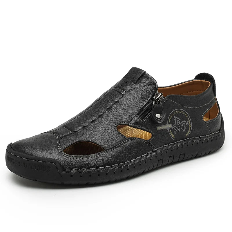 Men’s Leather Roman Sandals – Breathable Handmade Casual Summer Shoes for Outdoor & Beach