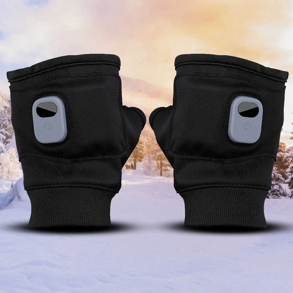 Touchscreen Heating Gloves Rechargeable Winter Warm USB Electric Heated Gloves Fingerless Hand Warmer Thermal for Skiing Gloves