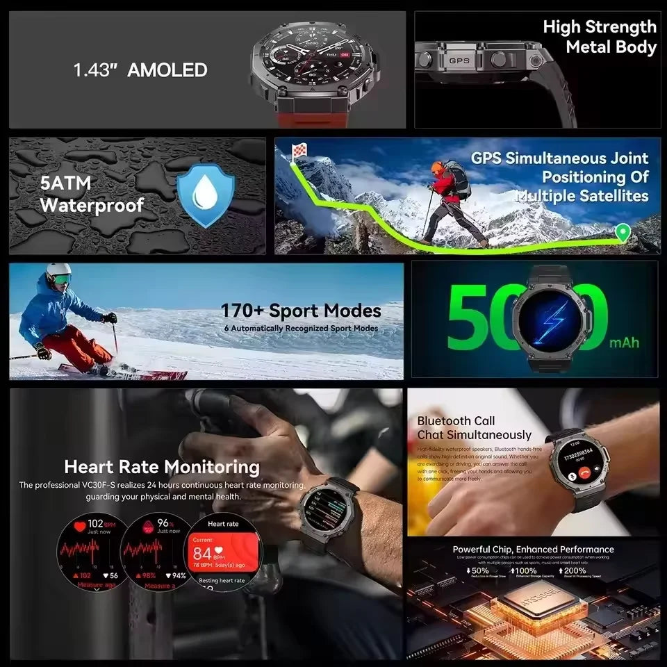 T-Rex 3 GPS Smart Watch 10ATM IP69K Waterproof Clock Compass Altimeter Call Military Sports Smartwatch Men For HUAWEI Bracelet