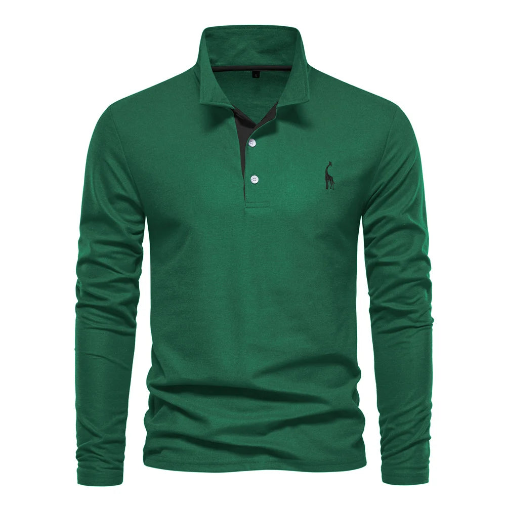 Men’s Deer Embroidery Polo Shirt – Long Sleeve Casual Business Top