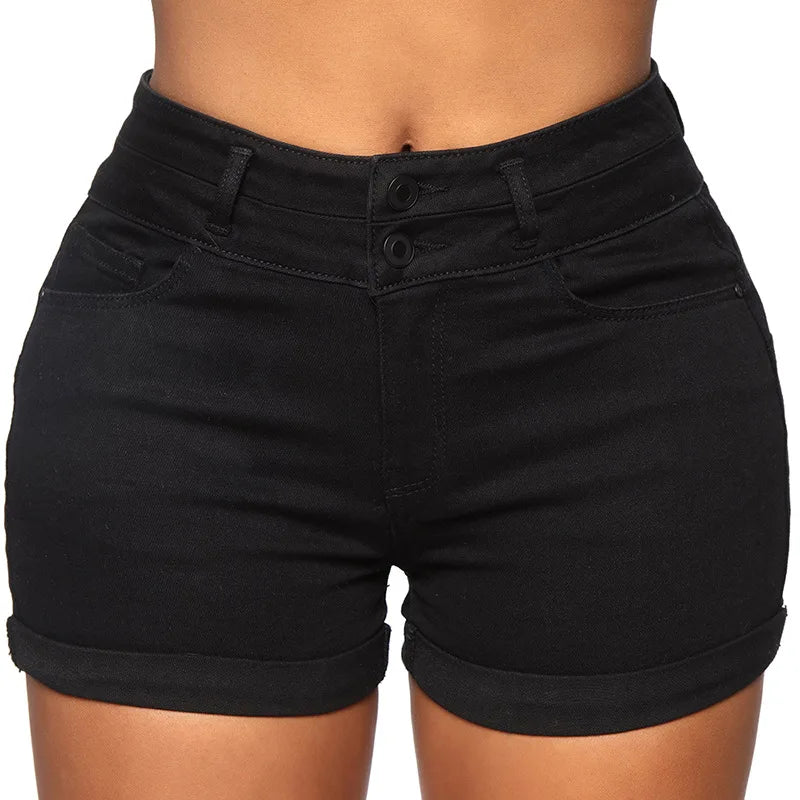 High-Waist Stretch Denim Shorts – Women's Summer Casual