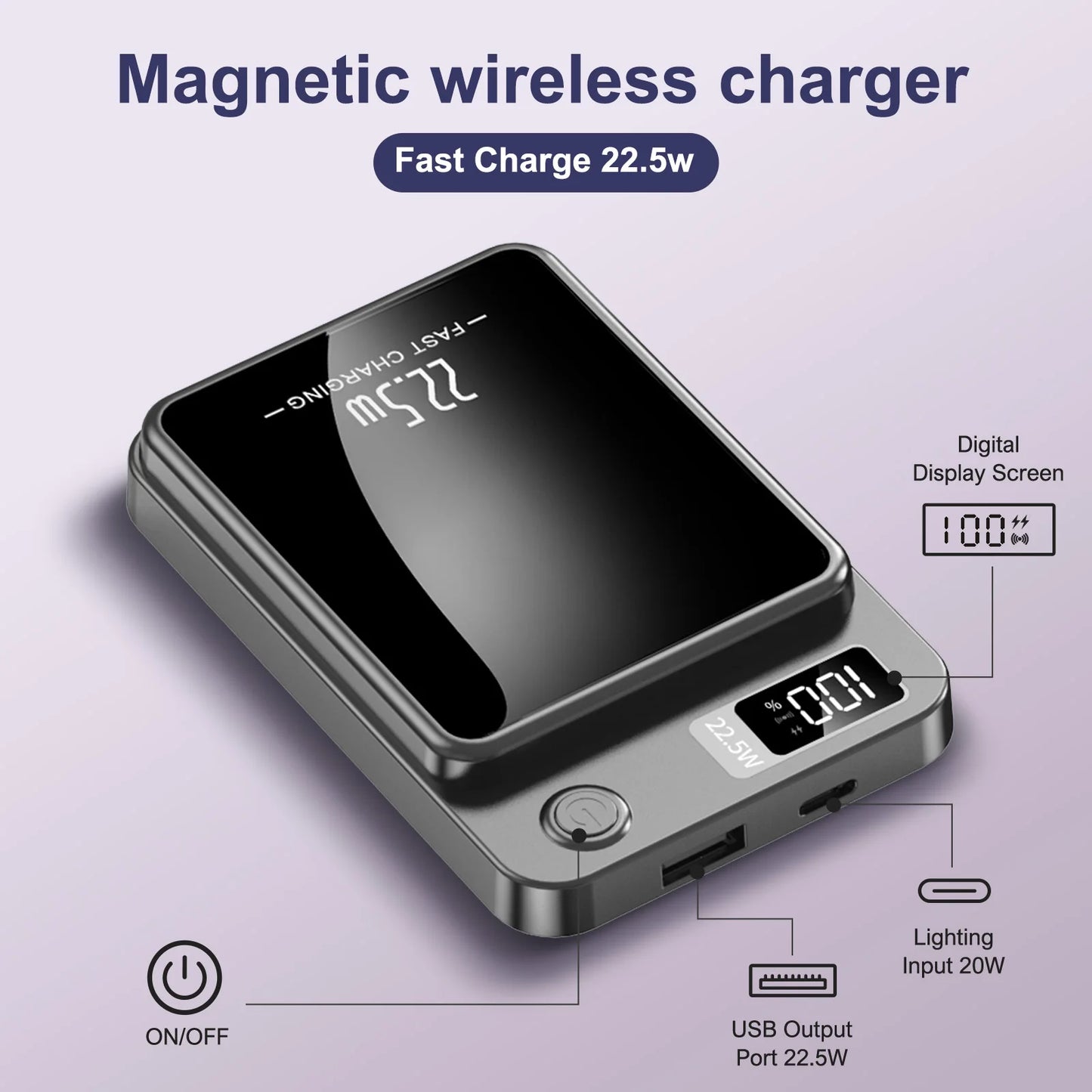 10000mAh Magnetic Wireless Power Bank 22.5W Fast Charger