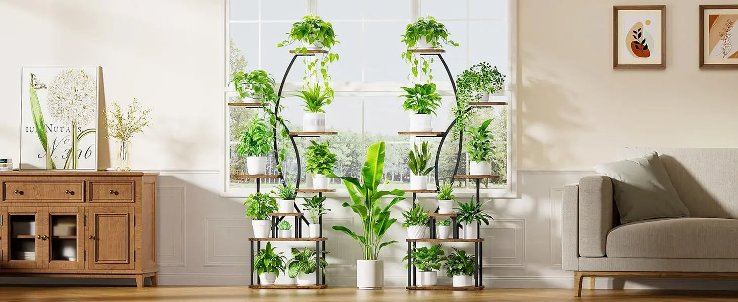 8-Tier Indoor Plant Stand with Grow Lights – Tall Metal Shelf for Corners & Living Rooms, Space-Saving Display Rack for Multiple Plants